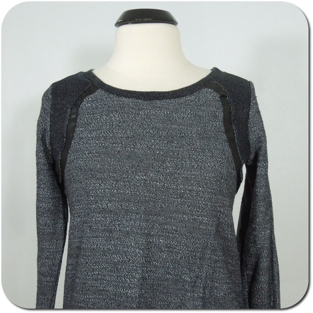 SOLOW Sweatshirt M MEDIUM Juniors Womens Salt Pepper Fake Leather Trim